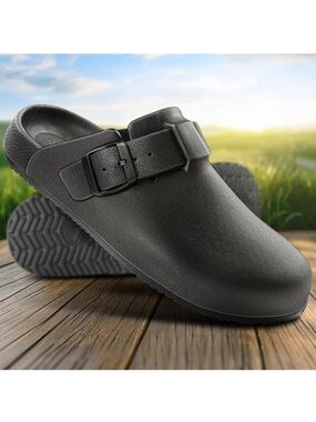 Black Slip-On Clog with Buckle